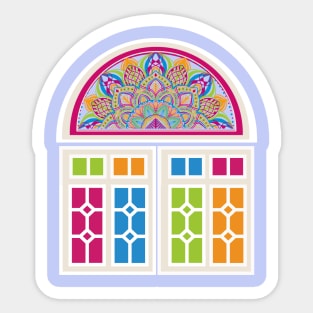 Yemeni Window Stained Glass Qamariyah Magenta design Sticker
